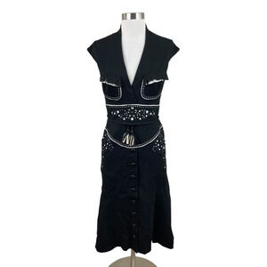 Byron Lars Beauty Mark Black Western Fringe Midi Dress Size 4 Yellowstone 🤠